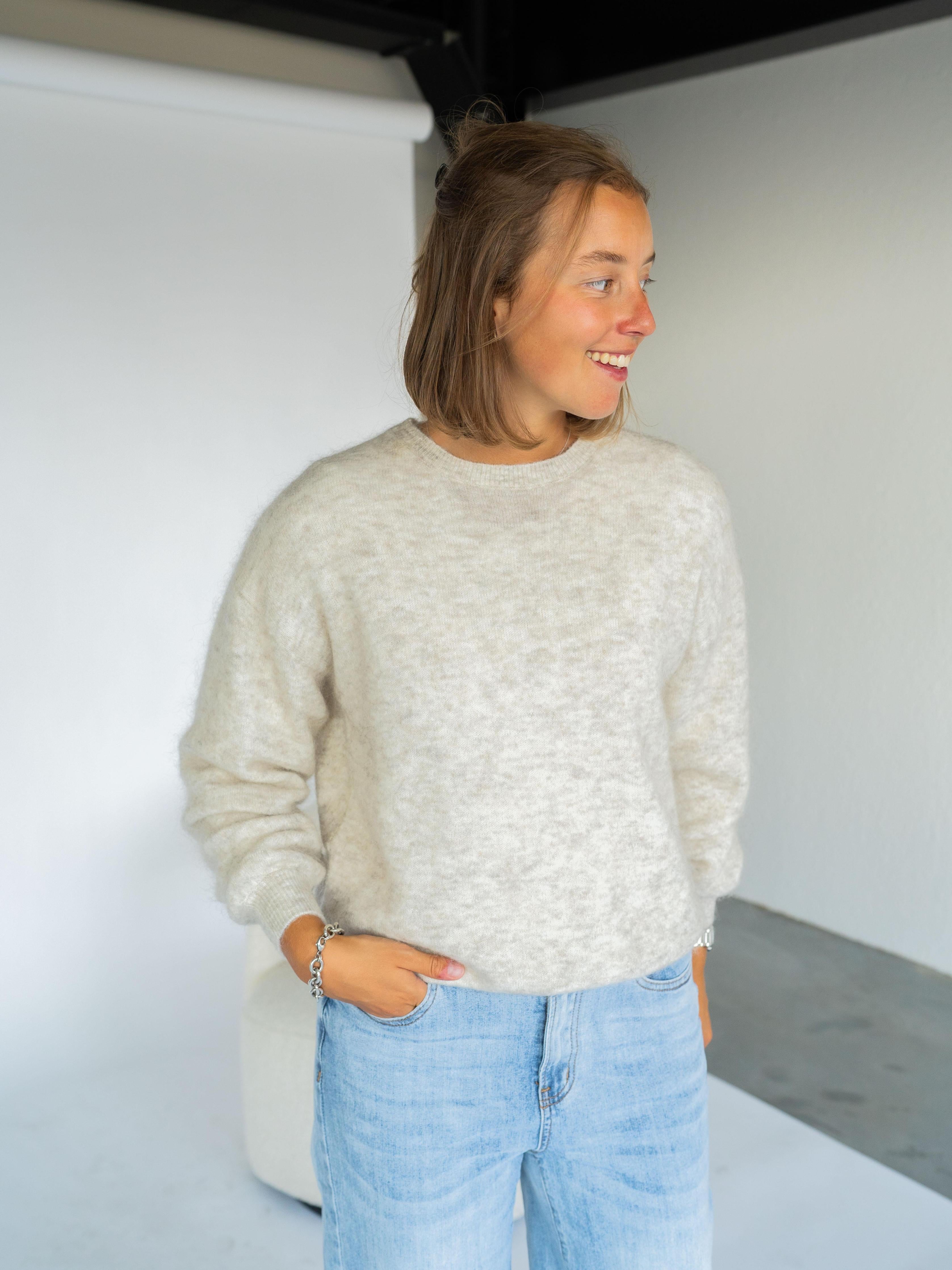 Pull in mohair met ronde hals - Beige