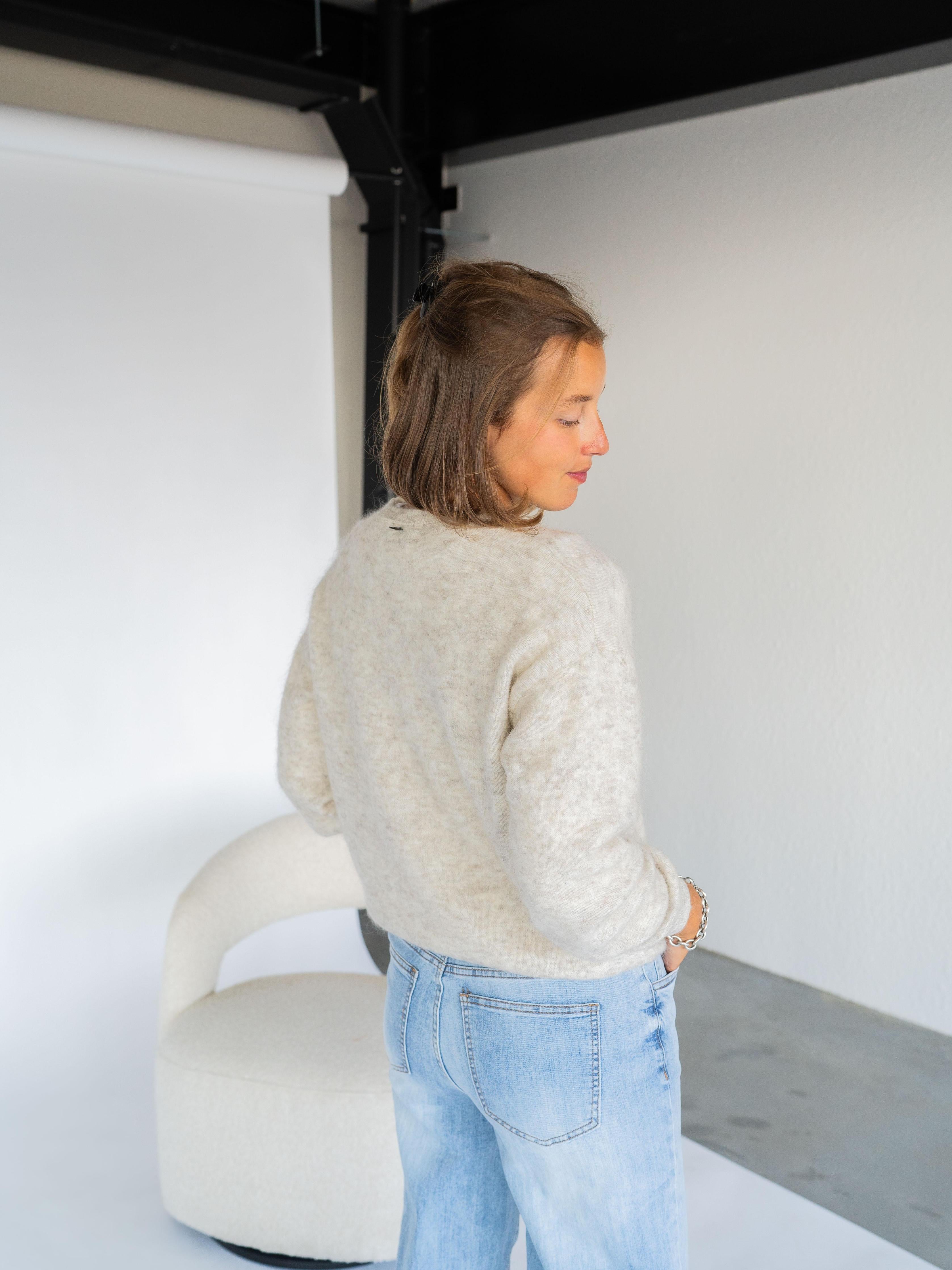 Pull in mohair met ronde hals - Beige