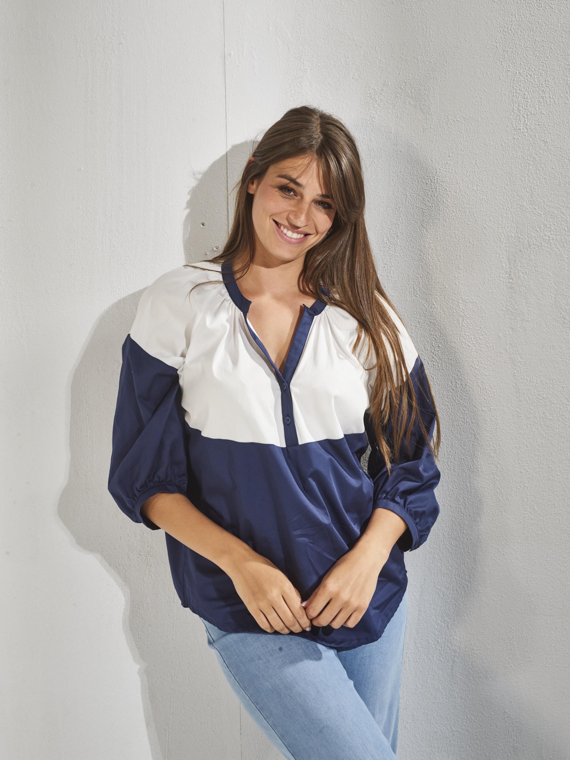 Shirt with puff sleeves - Navy