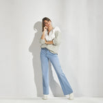 Shirt with puff sleeves - Khaki stripes