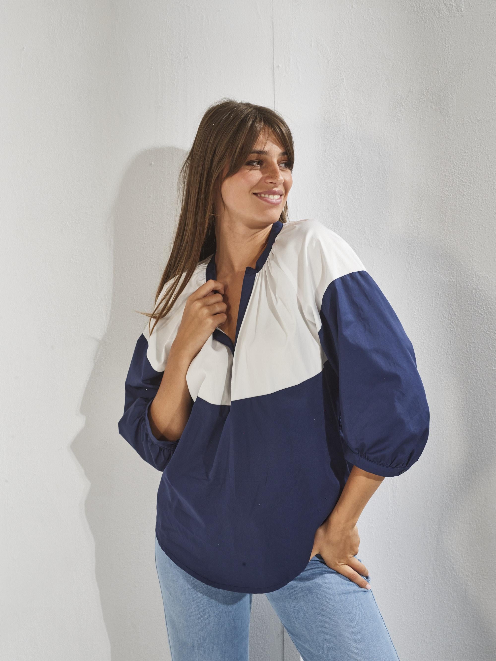Shirt with puff sleeves - Navy