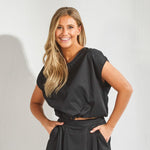 Blouse met strop onderaan - Zwart