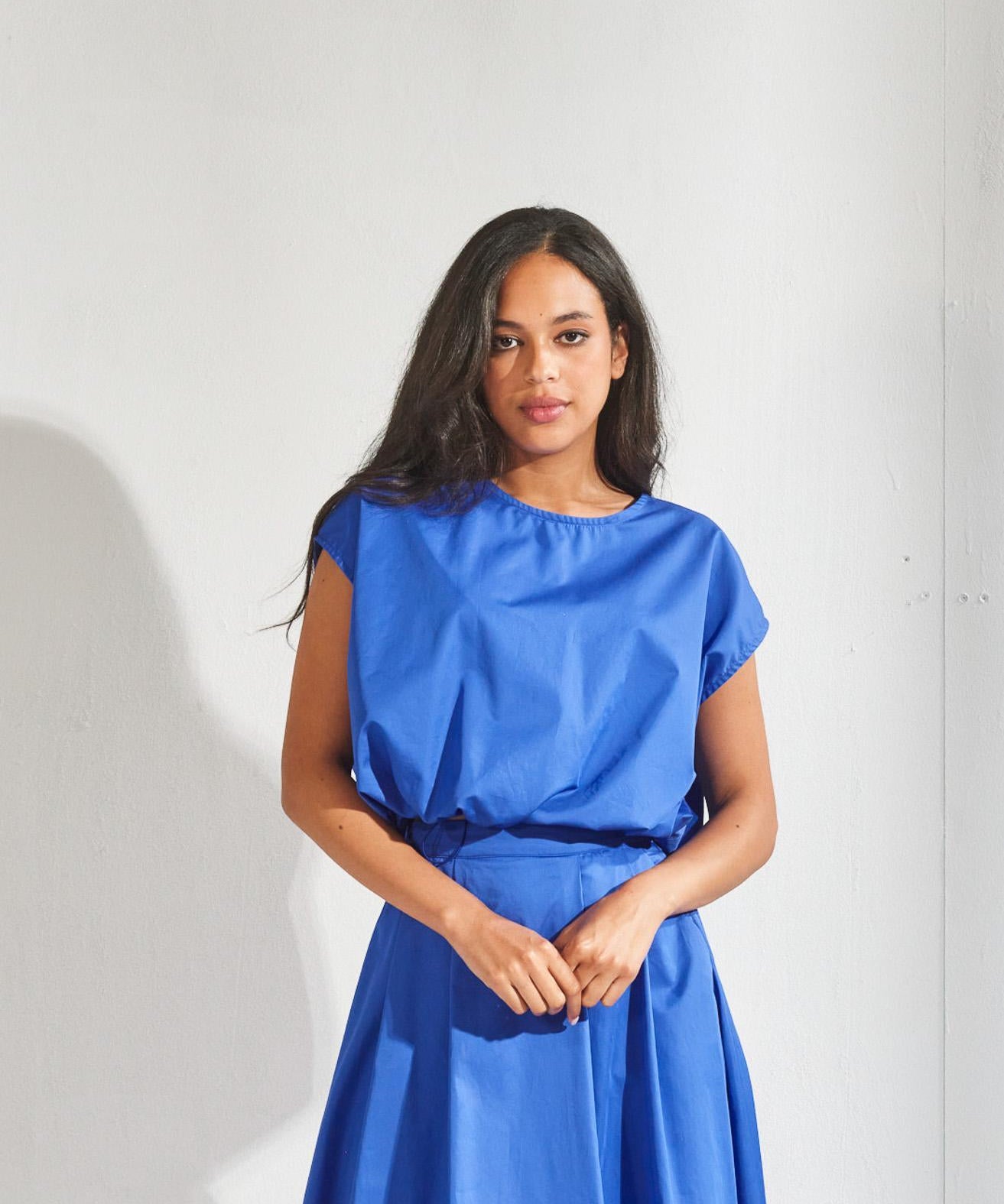 Blouse met strop onderaan - Bic Blauw