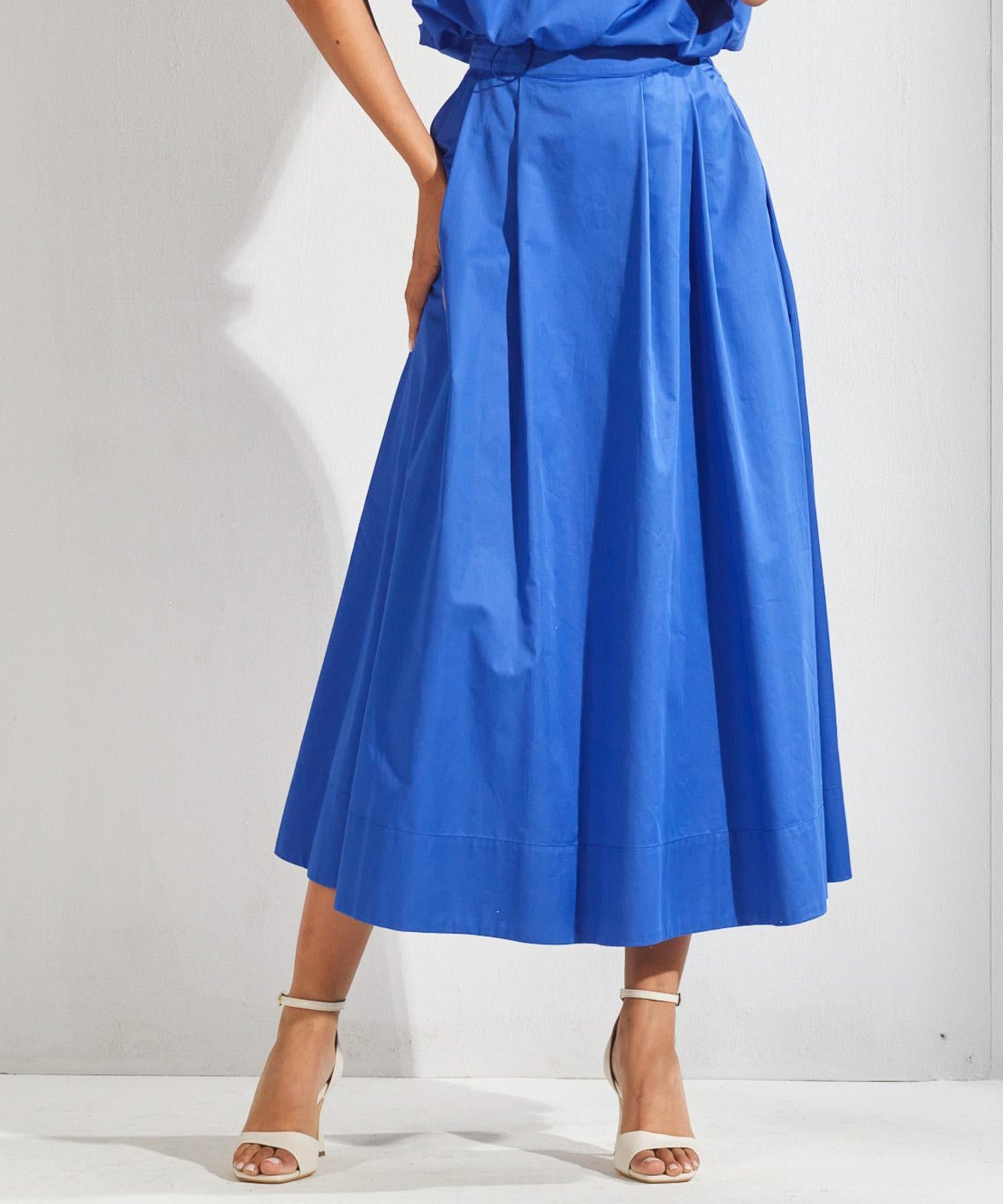 Katoenen rok met plooien - Bic Blauw
