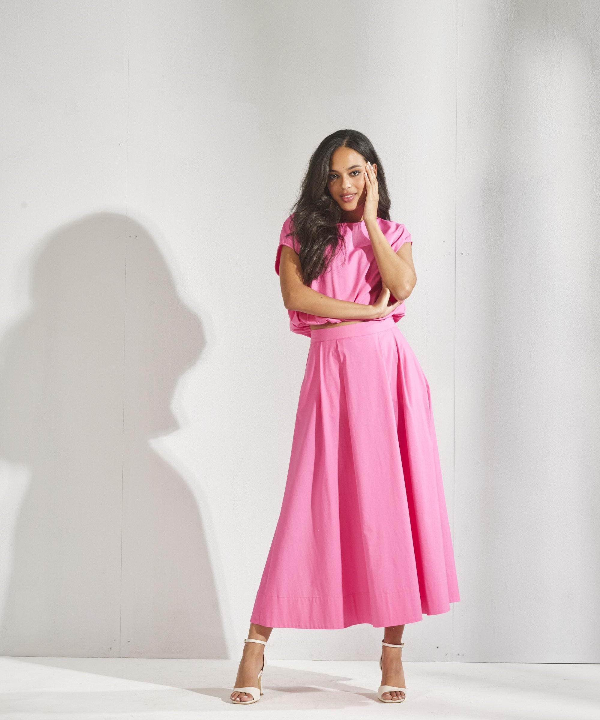 Katoenen rok met plooien - Roze