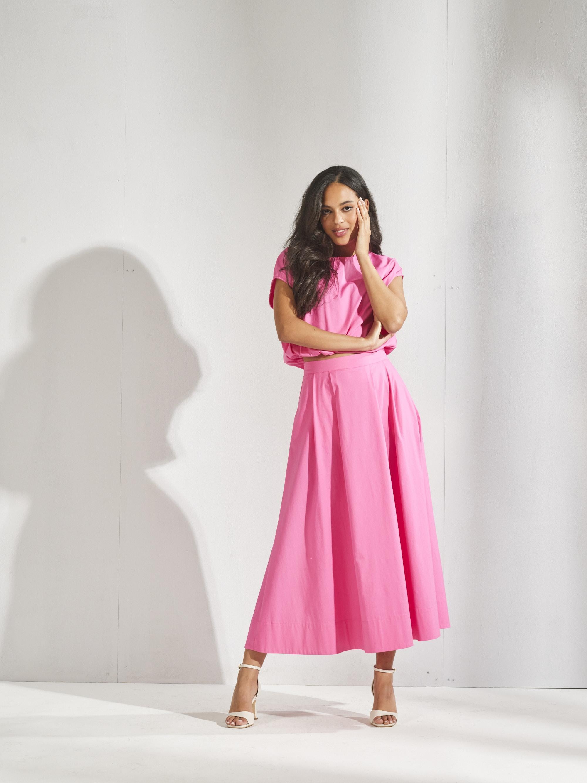 Katoenen rok met plooien - Roze
