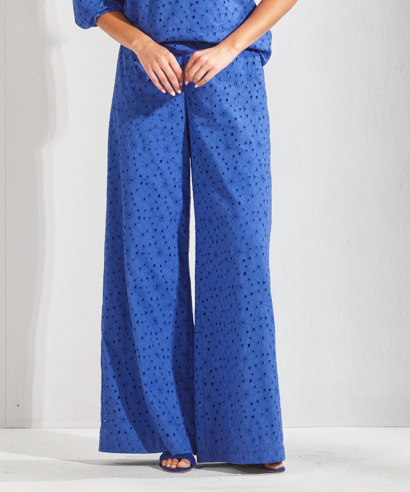 Broek met broderie - Bic Blauw