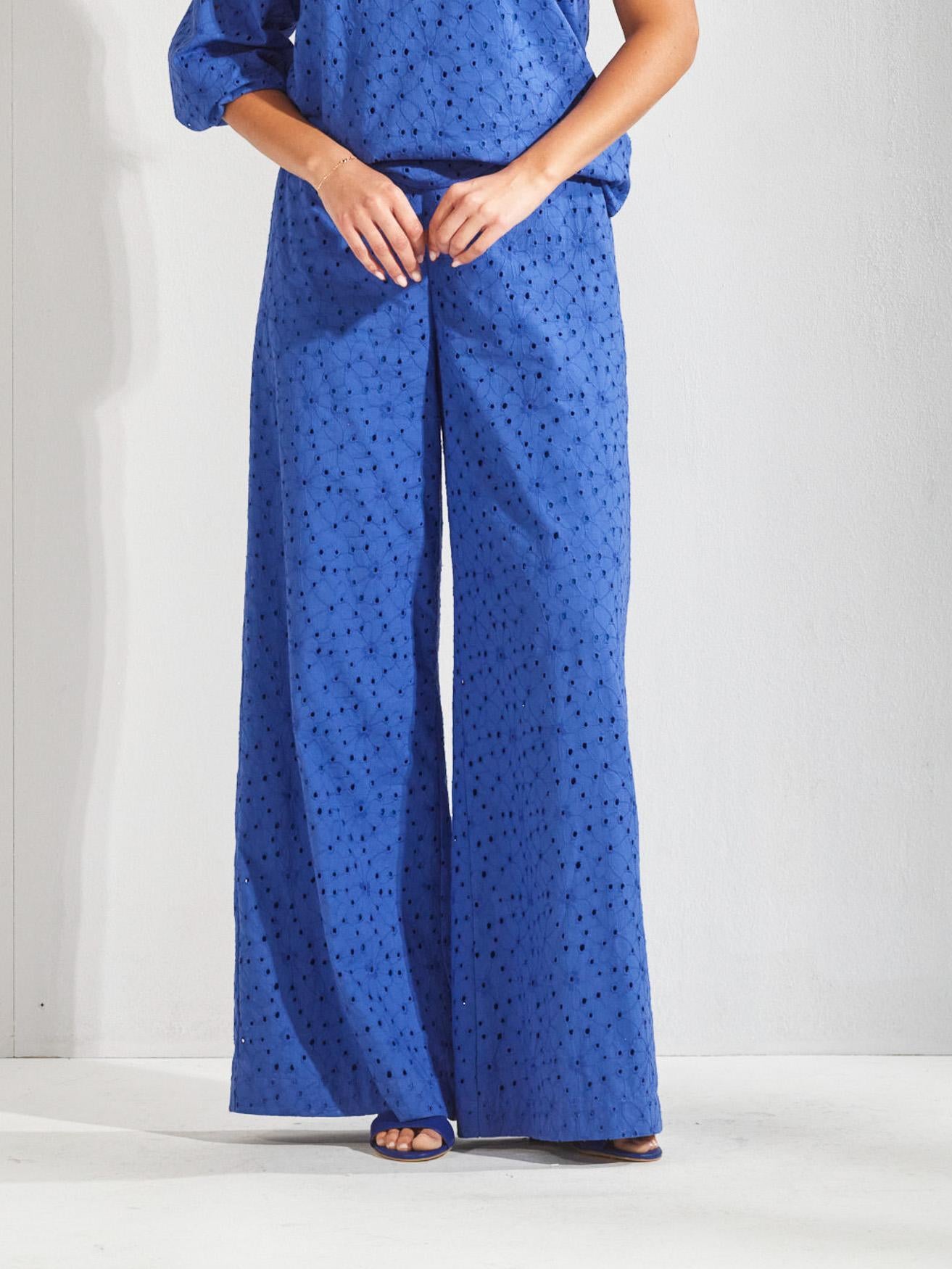 Broek met broderie - Bic Blauw