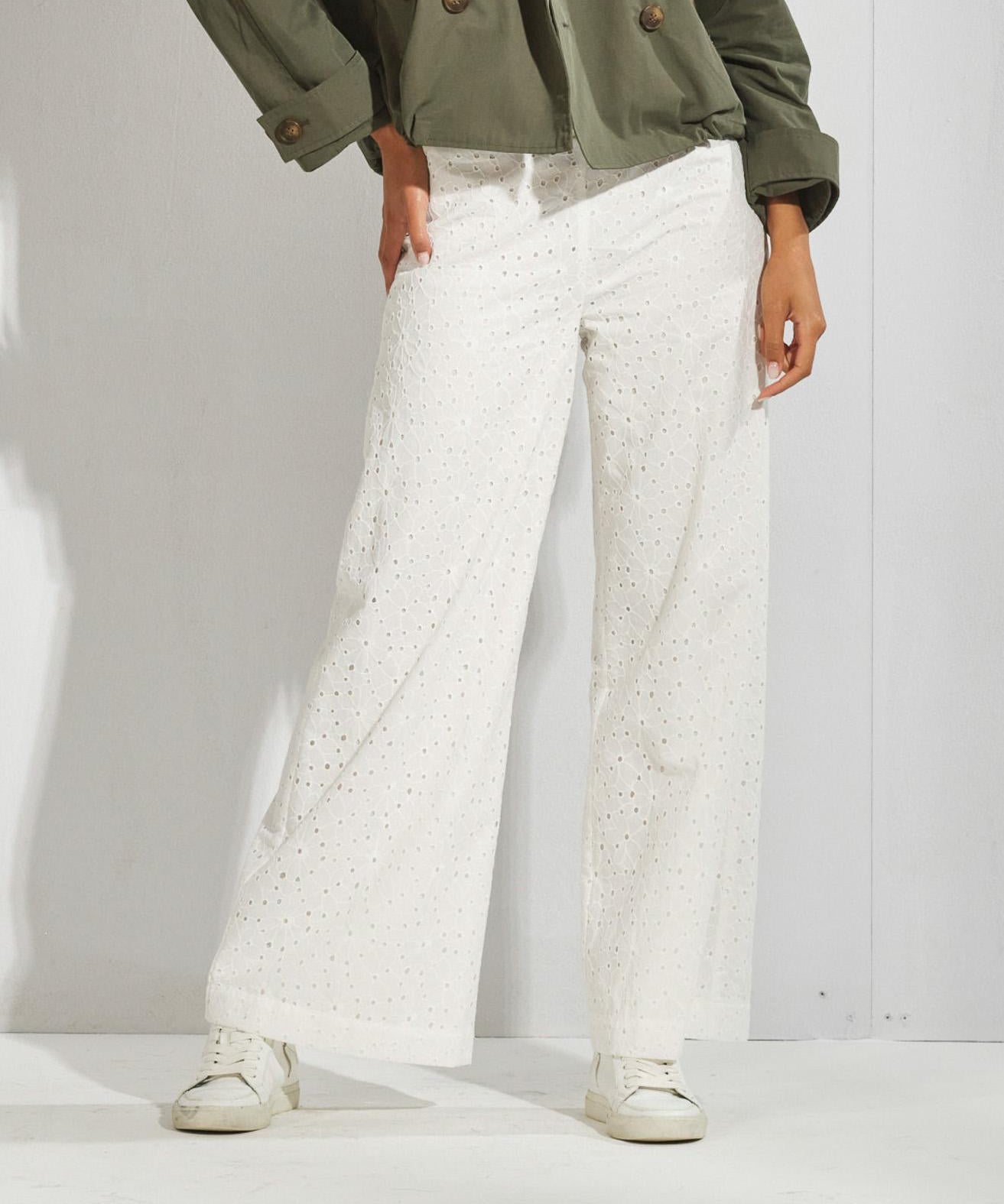 Broek met broderie - Wit