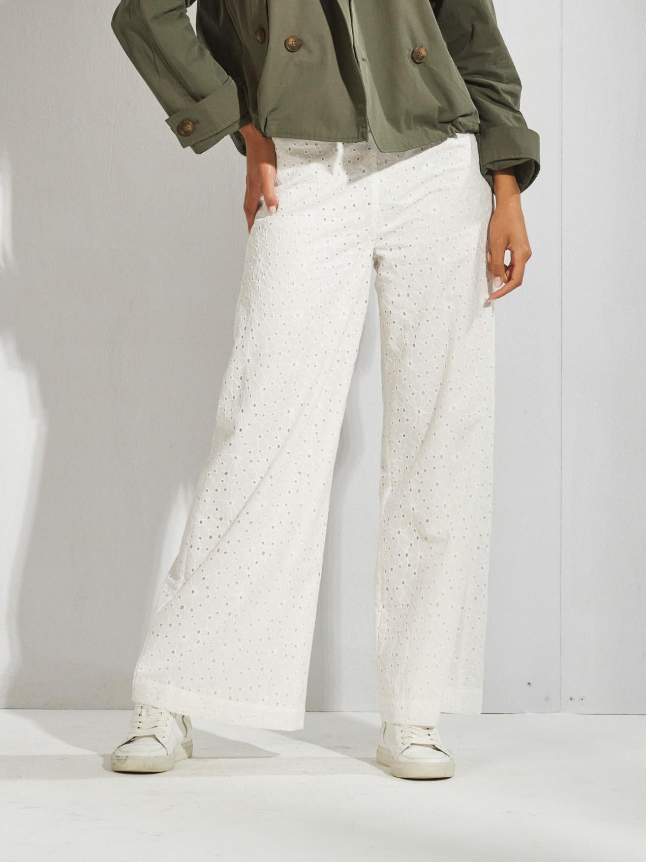 Broek met broderie - Wit