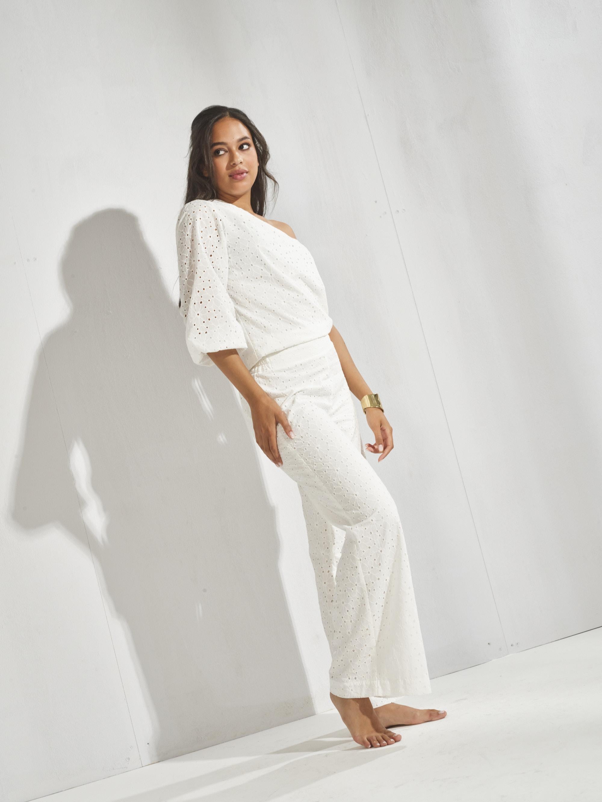 Broek met broderie - Wit