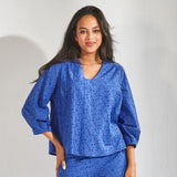 Blouse in broderie - Bic blauw