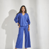 Blouse in broderie - Bic blauw
