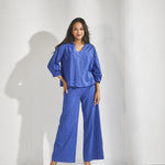 Blouse in broderie - Bic blauw