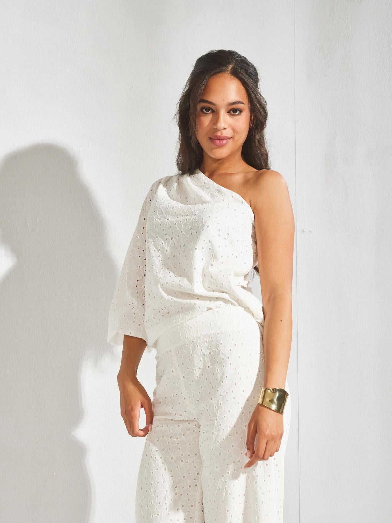 One shoulder blouse - Wit