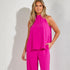 Haltertop met striksluiting - Fuxia