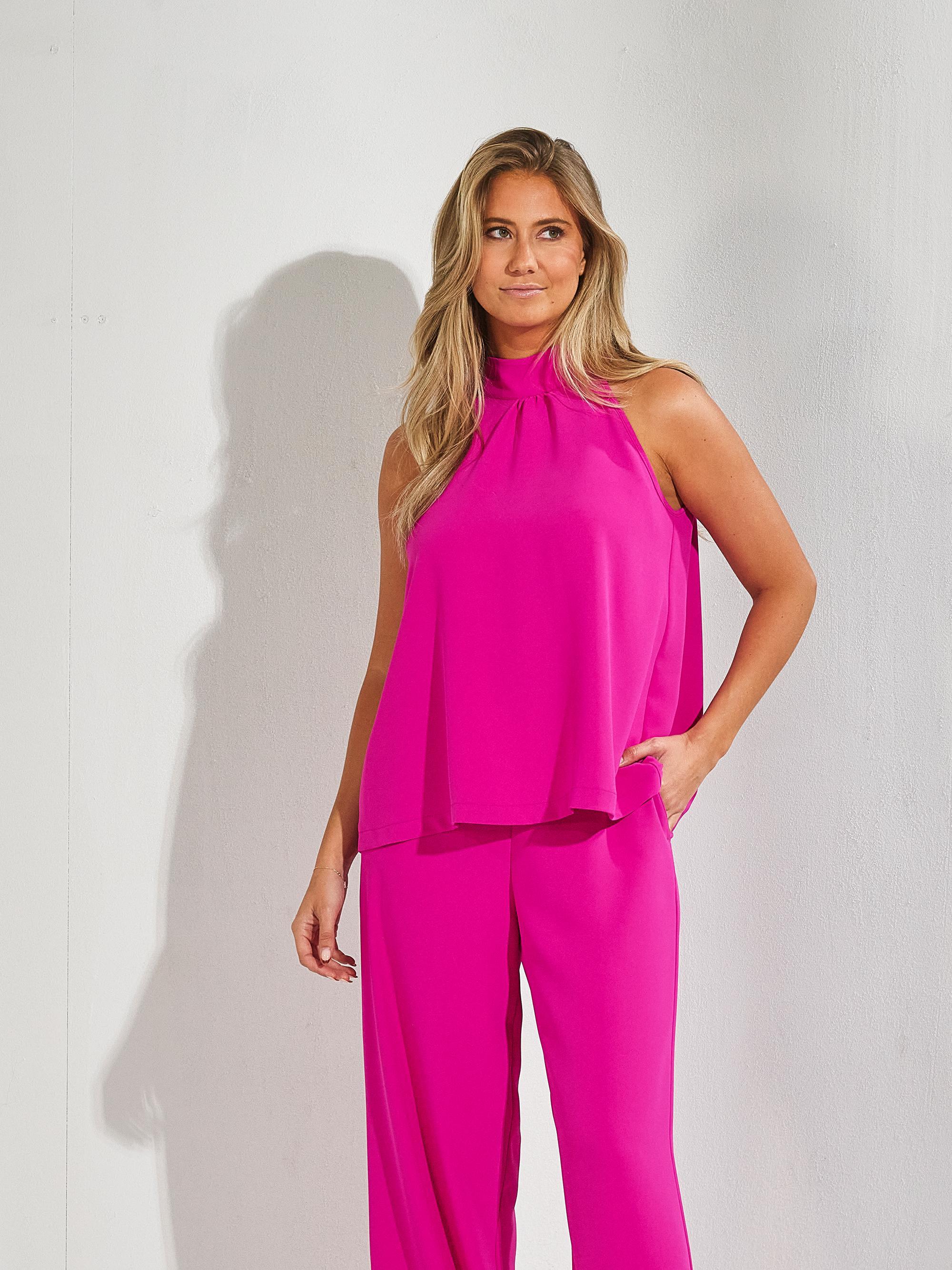Haltertop met striksluiting - Fuxia