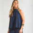 Haltertop met striksluiting - Navy