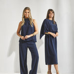 Haltertop met striksluiting - Navy