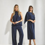 Haltertop met striksluiting - Navy