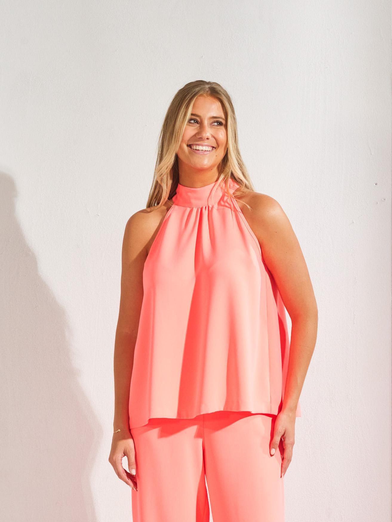 Haltertop met striksluiting - Fluo oranje