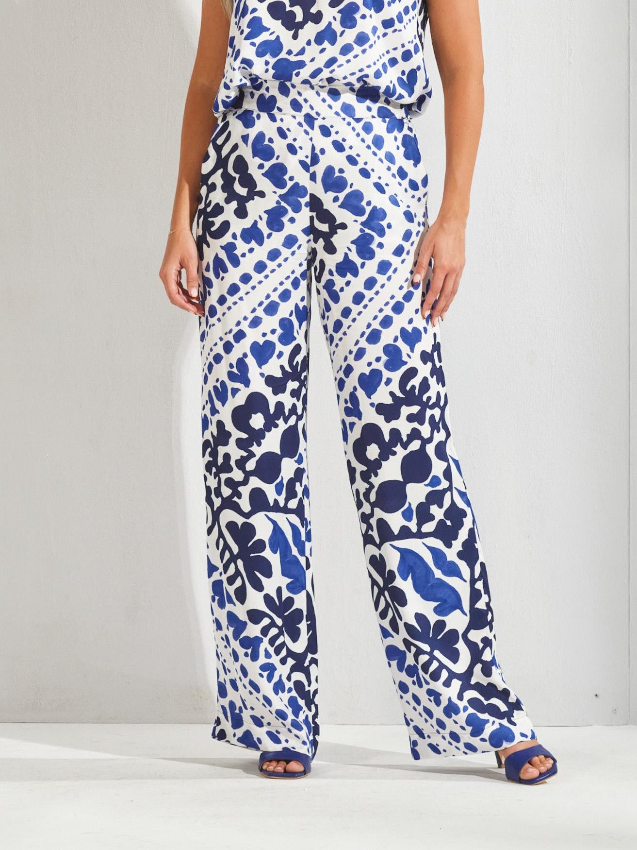 Broek met rekker in de taille - Santorini blue