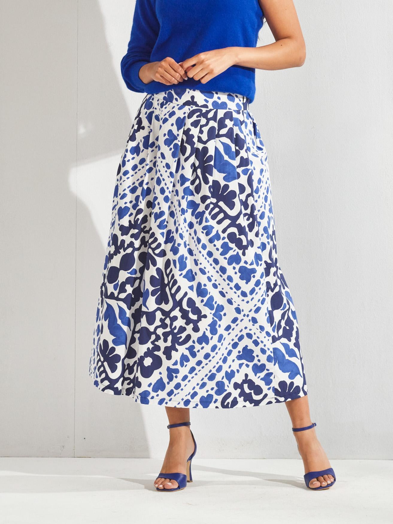 A-lijn rok met print - Santorini blue