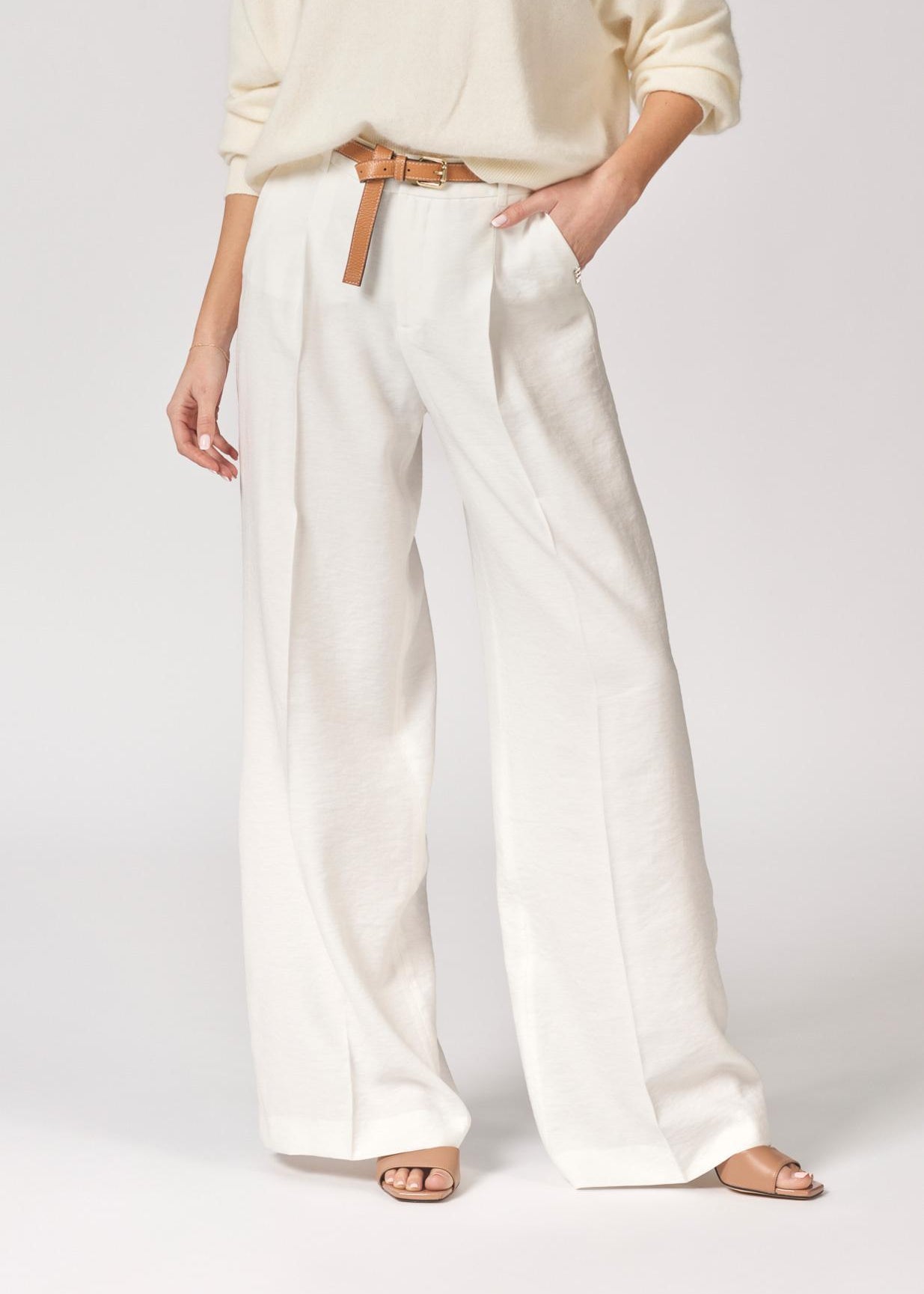 Broek met bandplooi - Wit