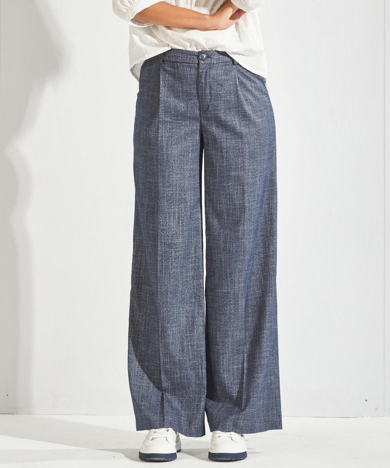 Broek met bandplooi - Navy melange