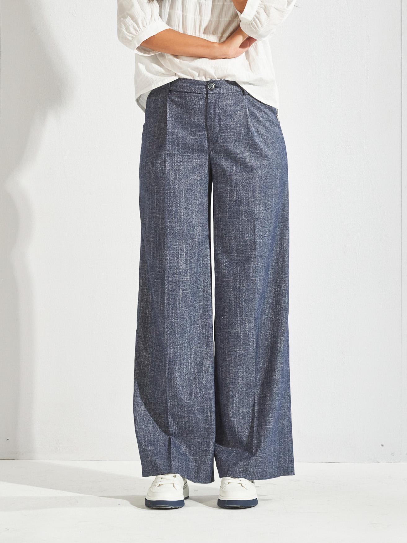 Broek met bandplooi - Navy melange