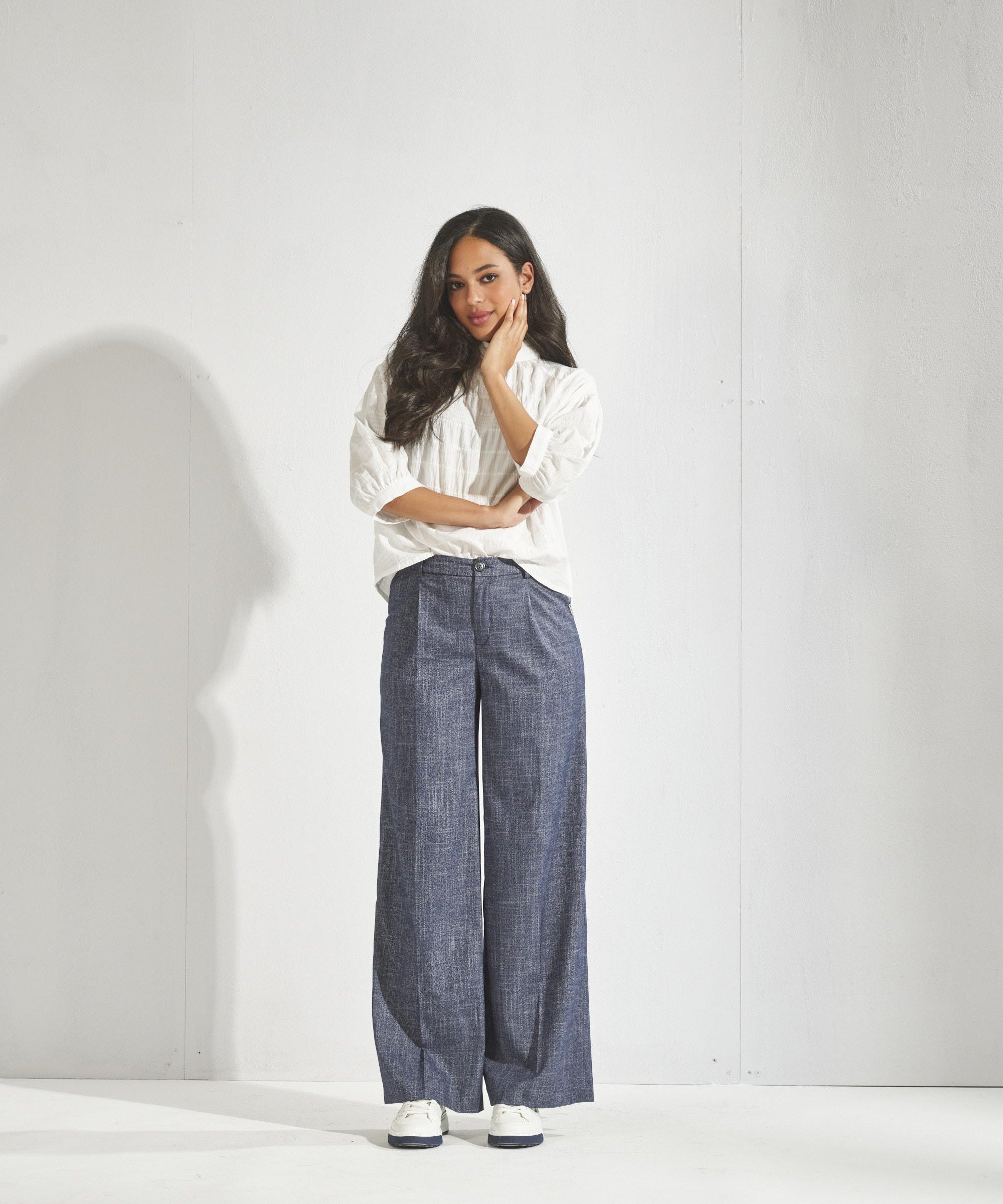 Broek met bandplooi - Navy melange