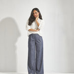 Broek met bandplooi - Navy melange
