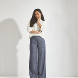 Broek met bandplooi - Navy melange