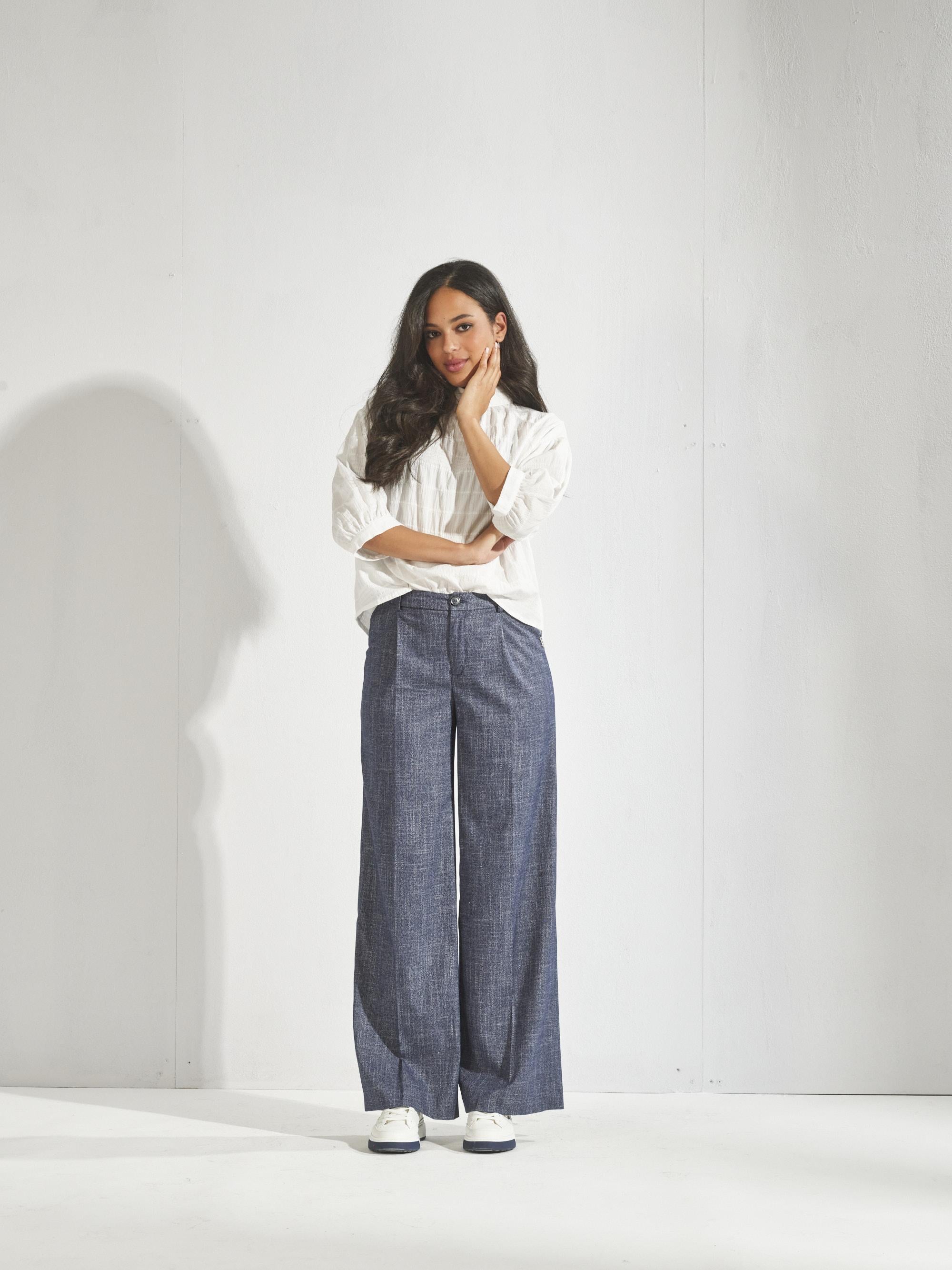 Broek met bandplooi - Navy melange