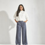 Broek met bandplooi - Navy melange