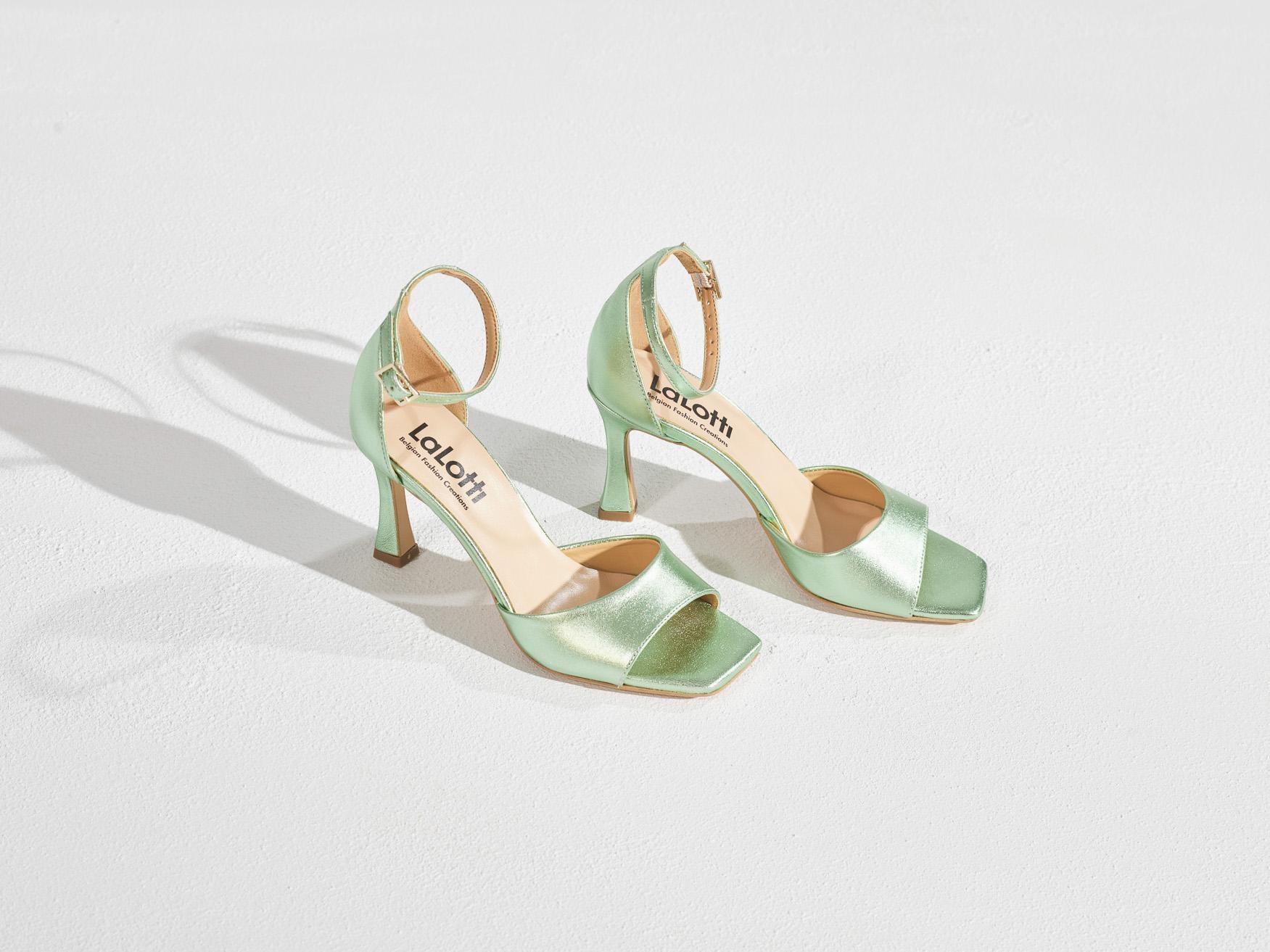 High heels met open teen - Shiny green