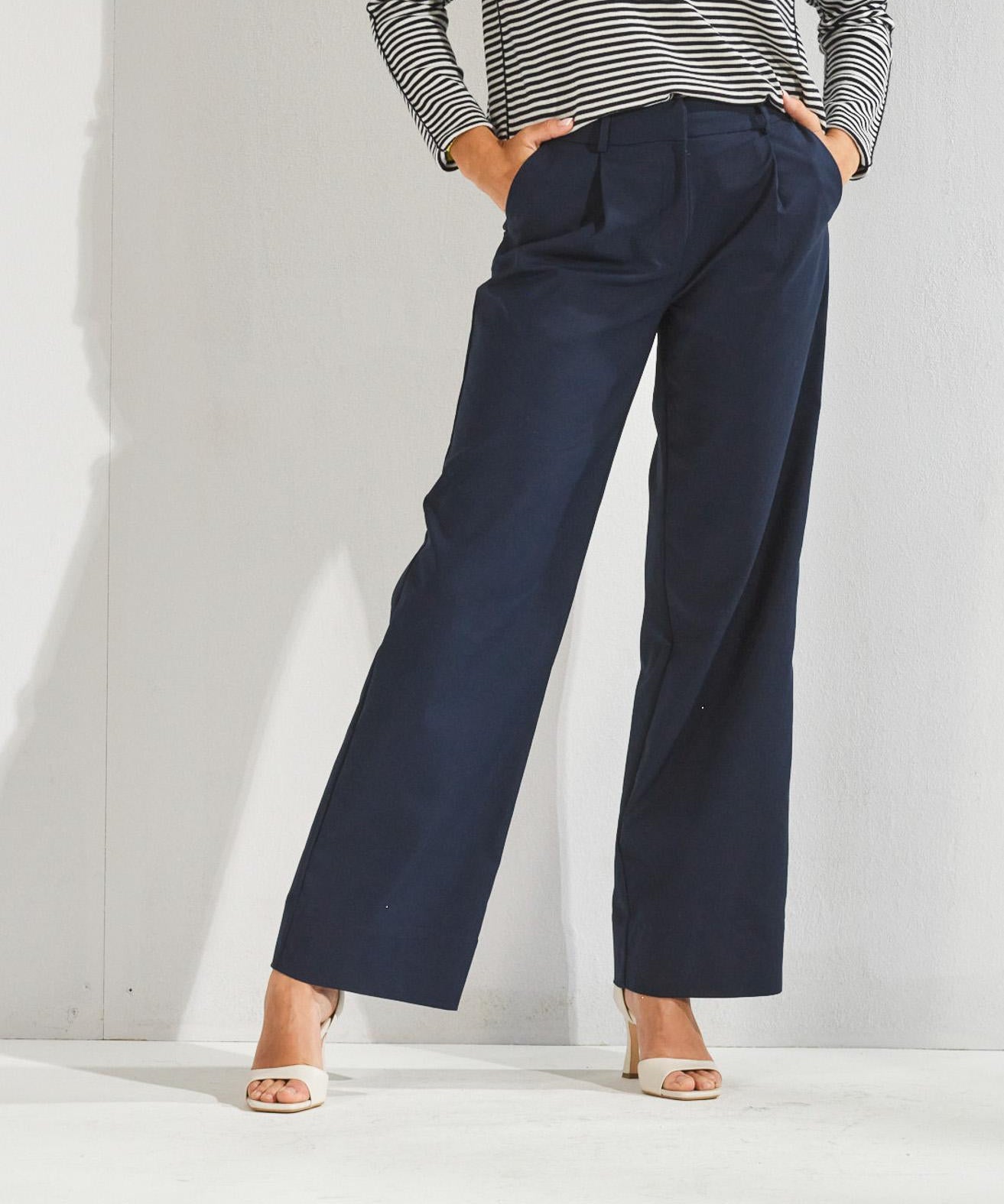 Broek met bandplooien en rekker - Navy
