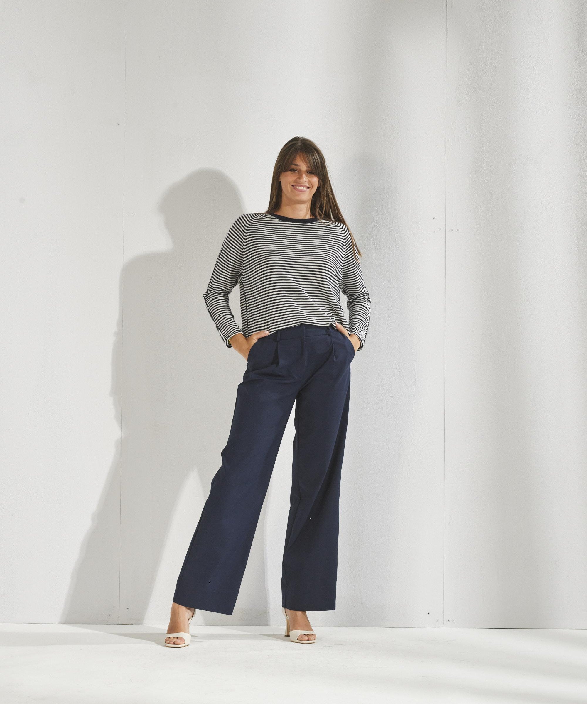 Broek met bandplooien en rekker - Navy