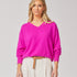 Pull met v-hals - Fuxia