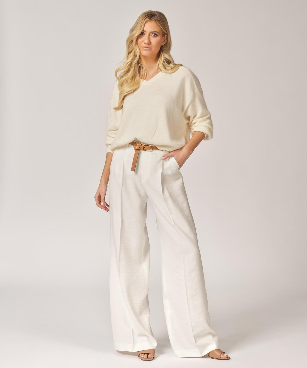 Pull met v-hals - Creme
