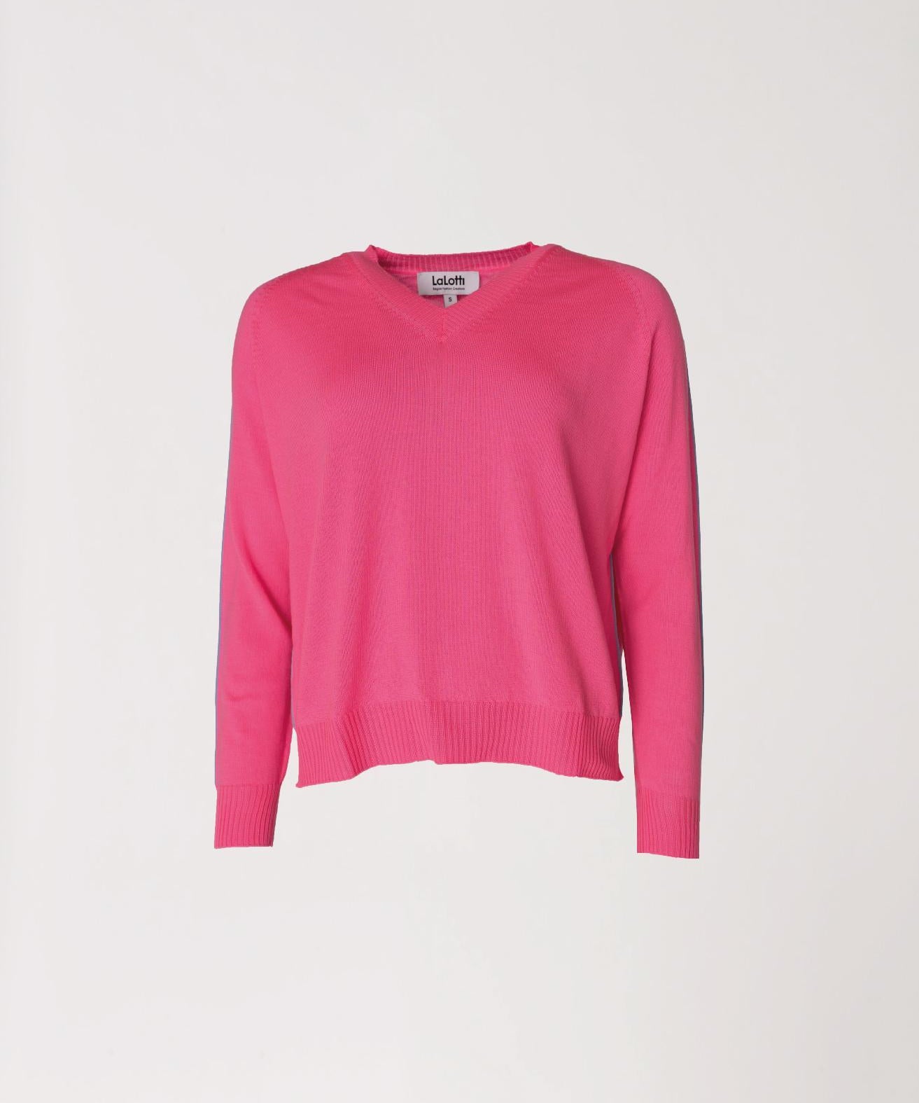 Trui met v-hals en mouw detail - Fuxia lichtblauw