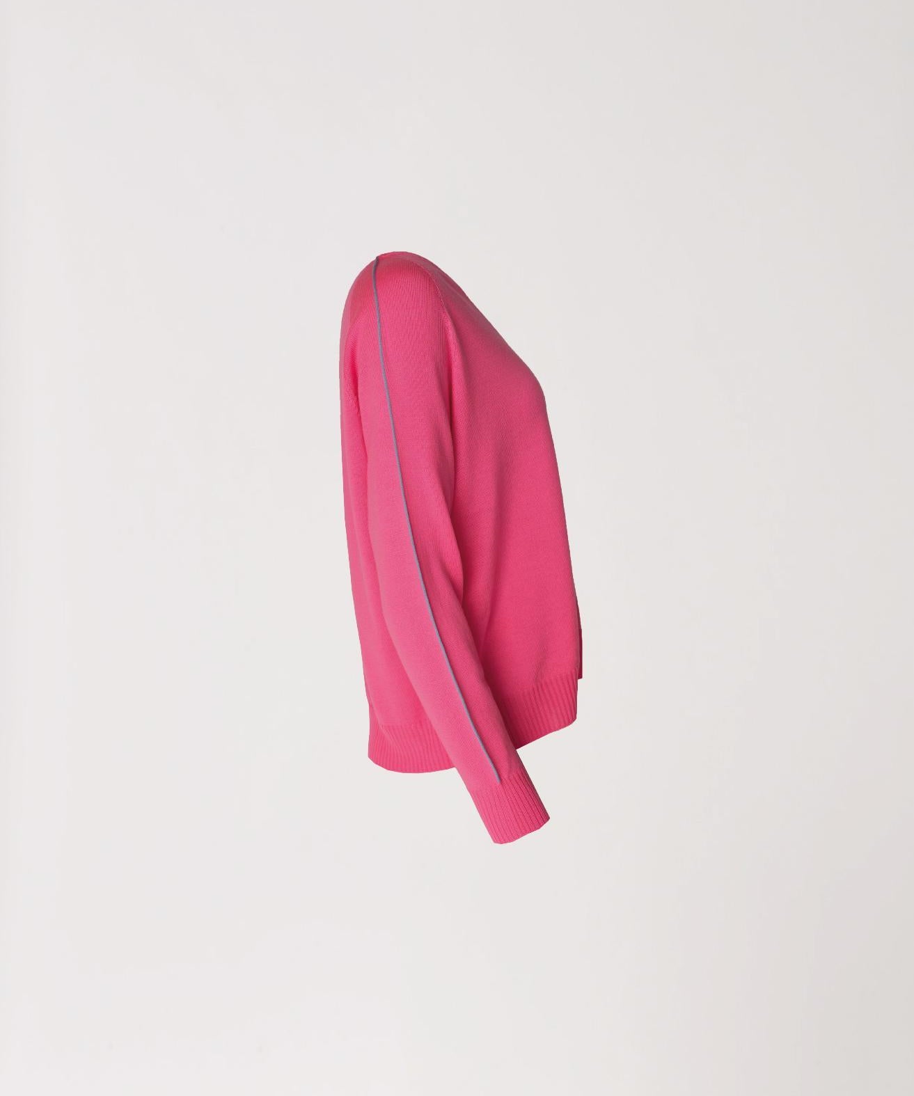 Trui met v-hals en mouw detail - Fuxia lichtblauw