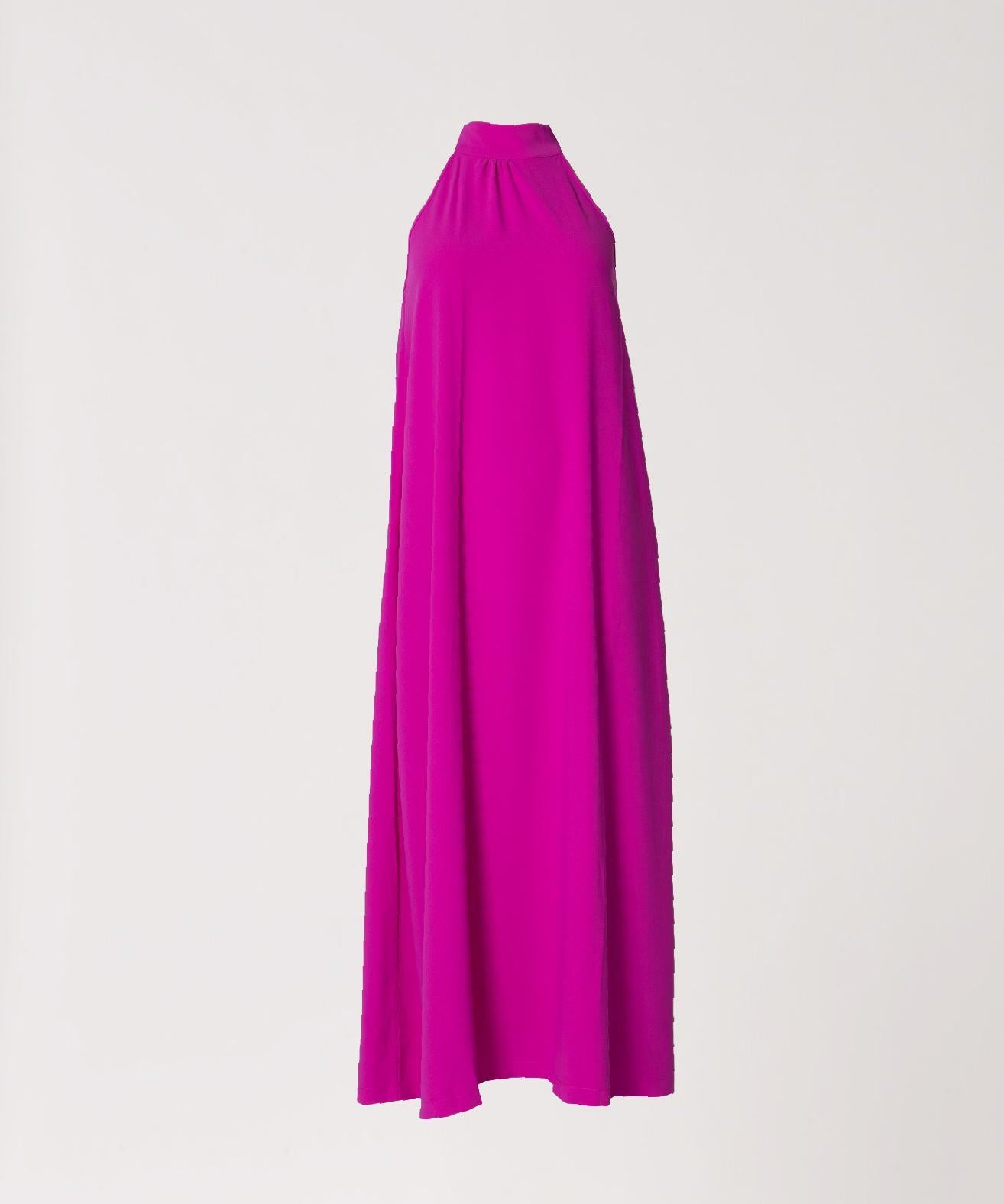 Lange jurk met halternek - Fuxia
