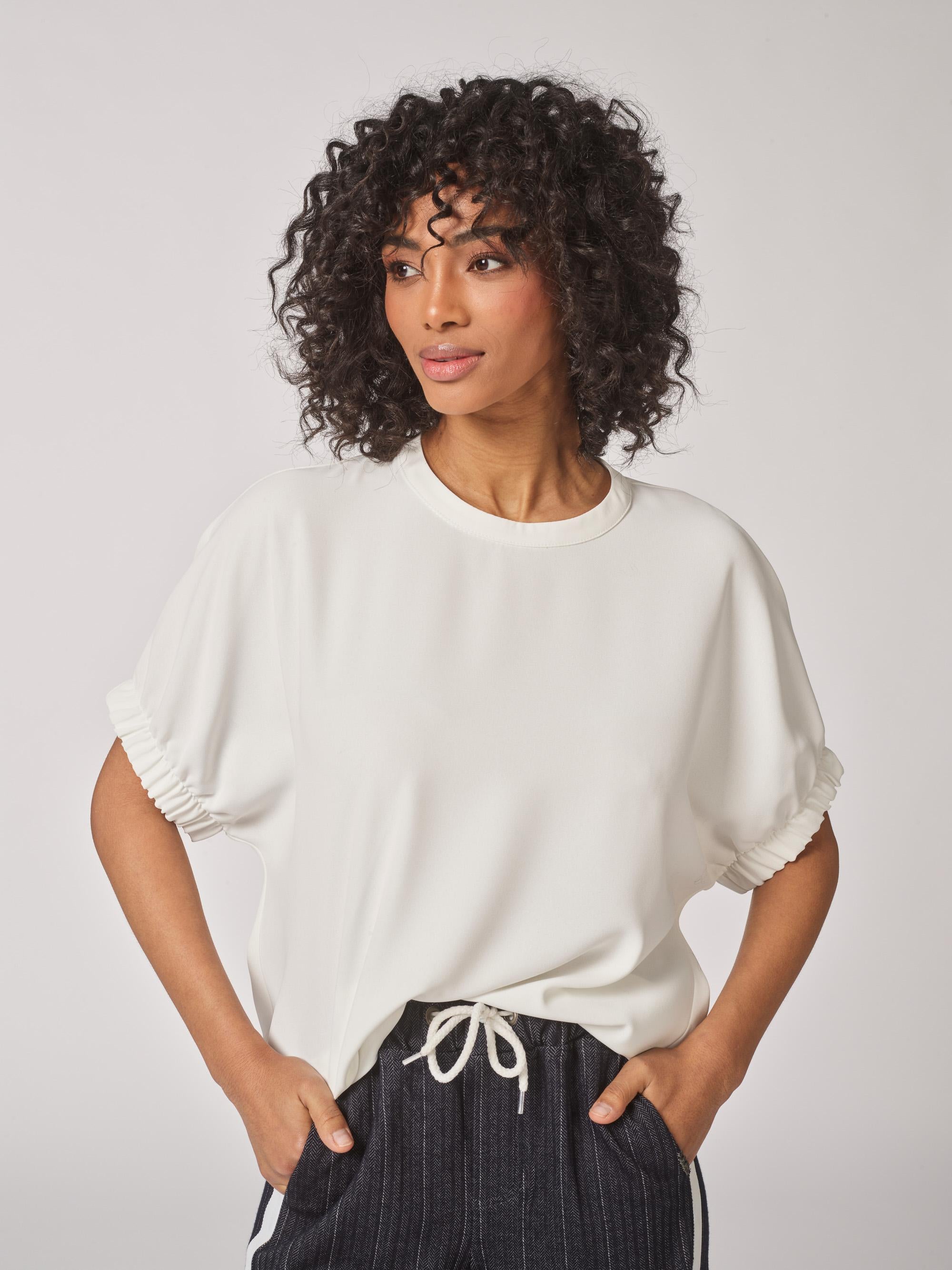 Blouse met elastische mouwdetail - White