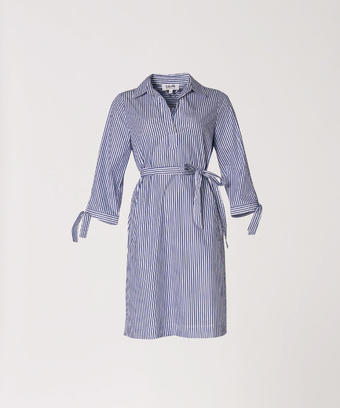 Korte jurk met kraag - Blauw streep
