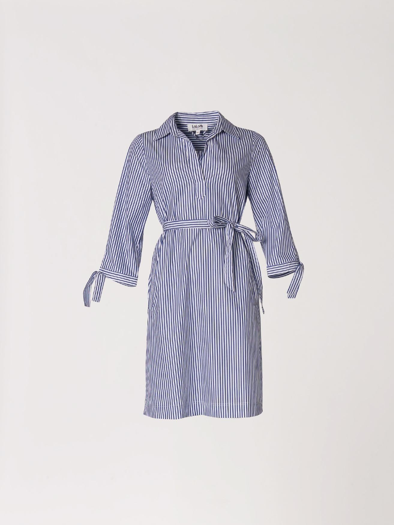 Korte jurk met kraag - Blauw streep