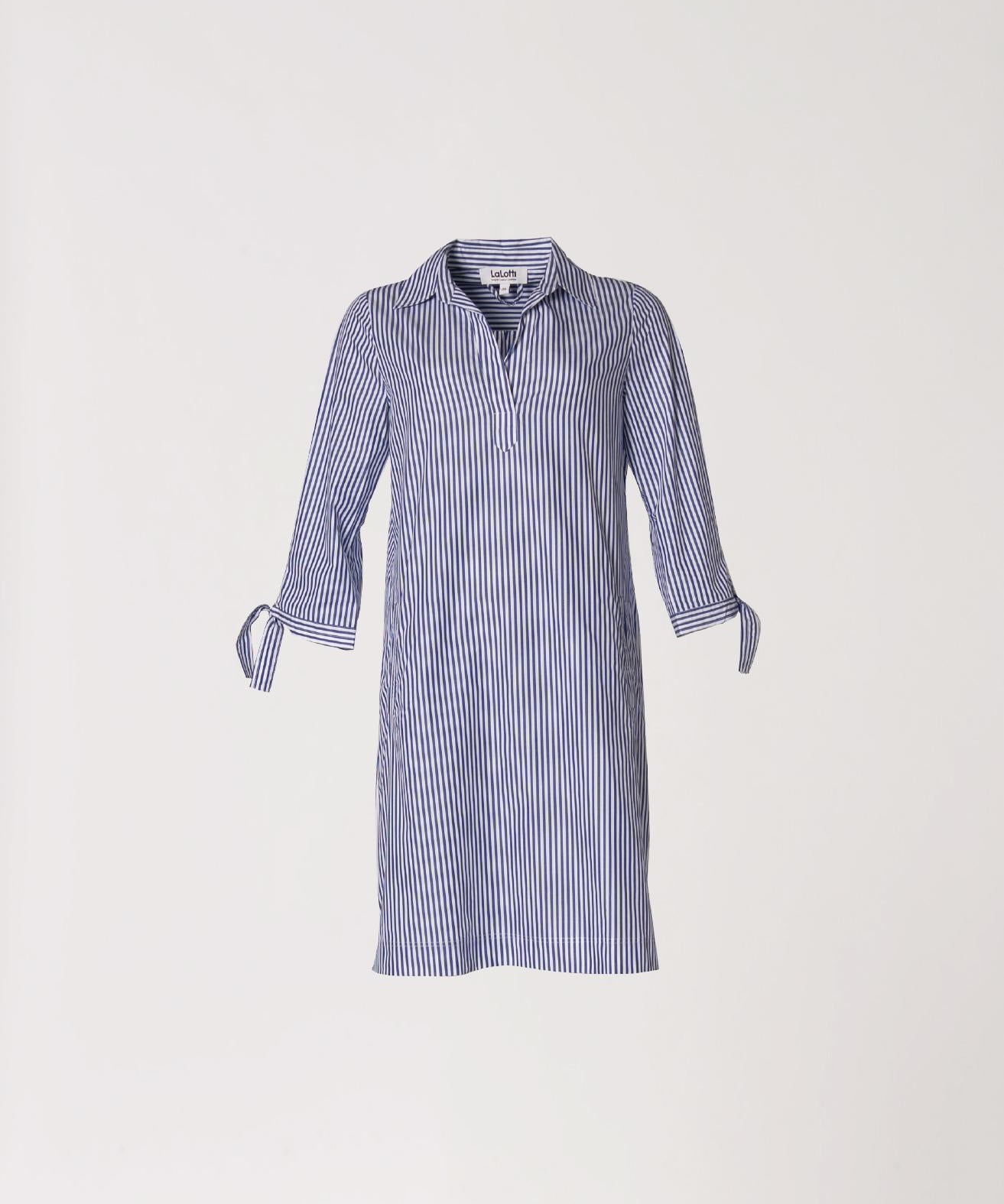Korte jurk met kraag - Blauw streep