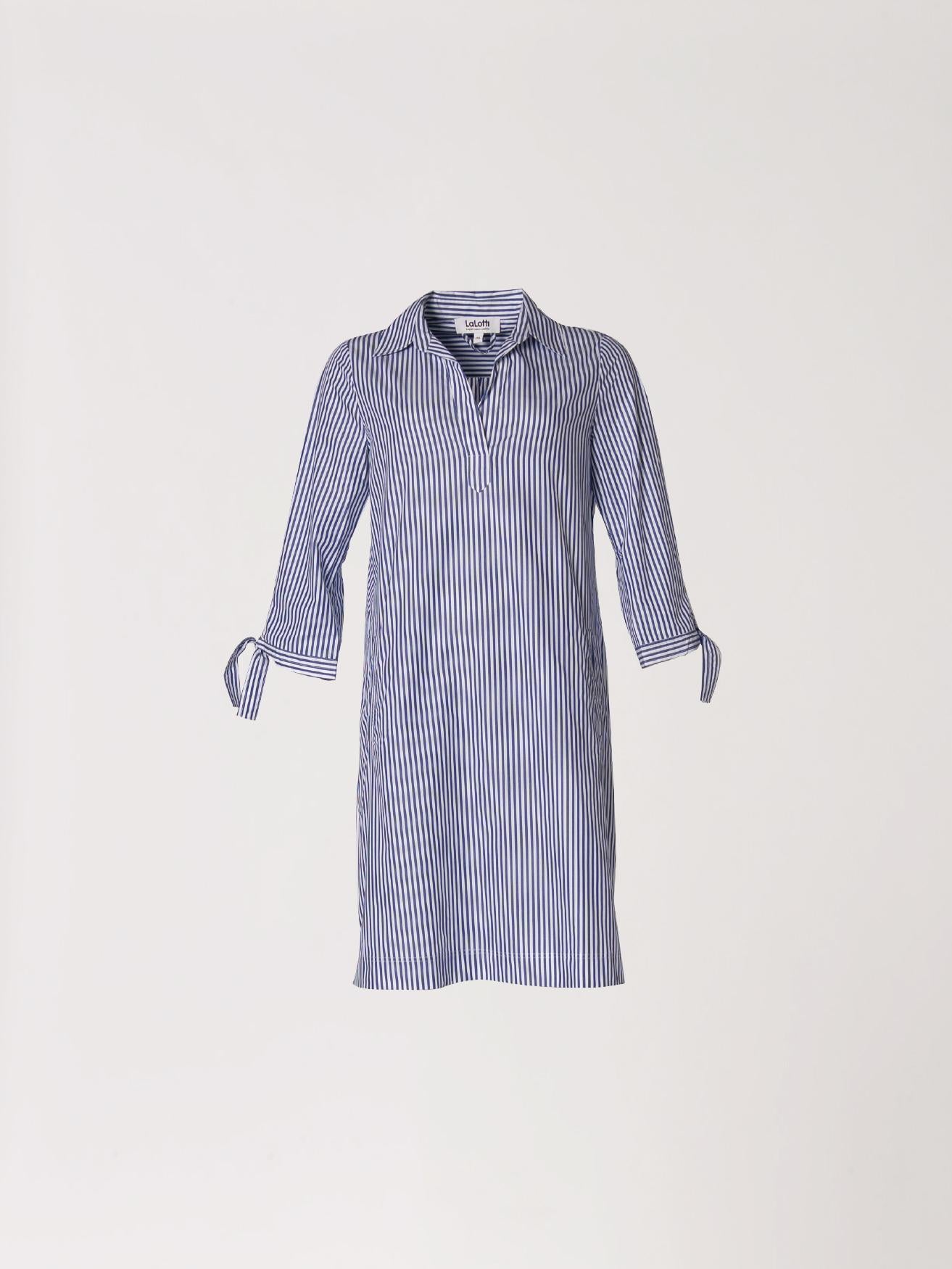 Korte jurk met kraag - Blauw streep