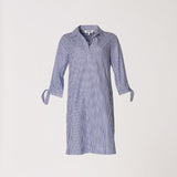 Korte jurk met kraag - Blauw streep