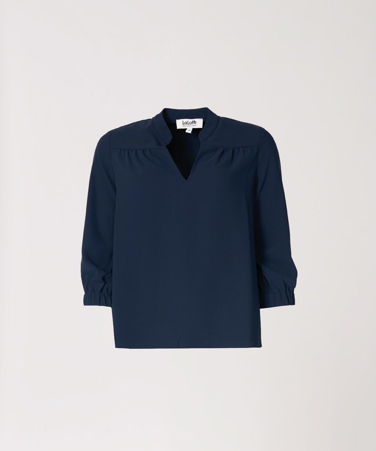 Klassieke bloes met subtiele fronsjes - Navy